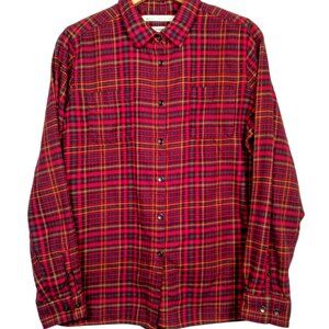 Woolrich Pemberton Flannel Shirt Women Large Oink Blue Gold Plaid Cabincore Work